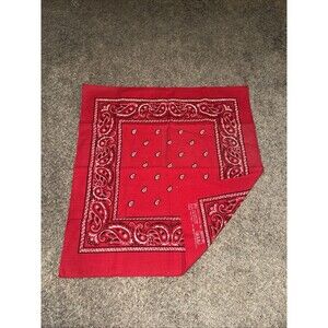 Vtg Red Cotton Bandanna Handkerchief Scarf Paris Access Cowboy Biker 20x20" USA